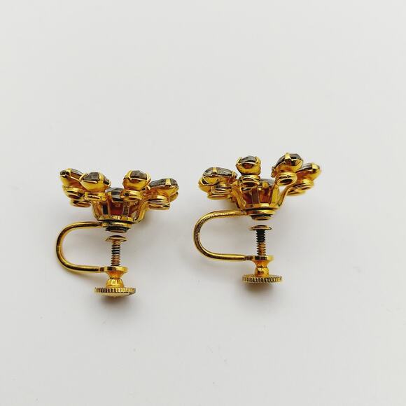 Vintage Bugbee Niles Atomic Star Screw Back Earrings BN Gold Tone Flower MCM - Picture 13 of 13